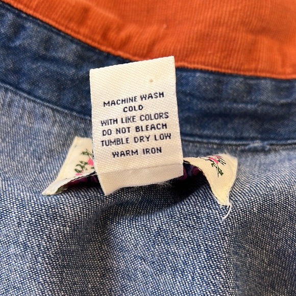 Tantrums Vintage, Autumn Fall Thanksgiving Embroidered Detail, Denim Shacket Top - Picture 10 of 12